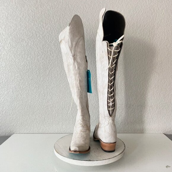 Lane boots Shoes - Lane LEXINGTON Over the Knee Womens Cowboy Boots 6 White Western Cowgirl Lace Up